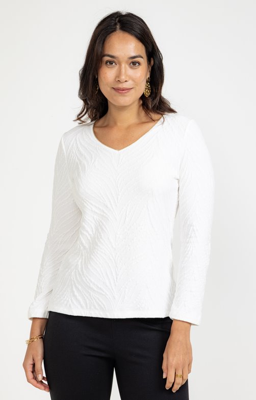 TEE-SHIRT UNI MANCHES LONGUES, COL V