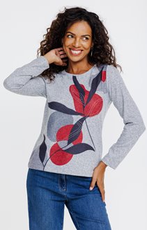 TEE-SHIRT IMPRIME  FLEURS, COL ROND