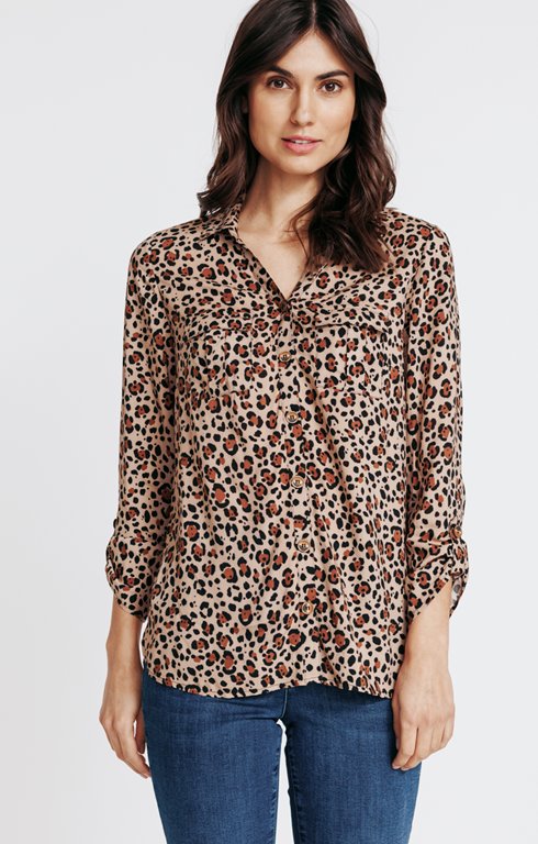 Chemise boutonnée imprimé léopard