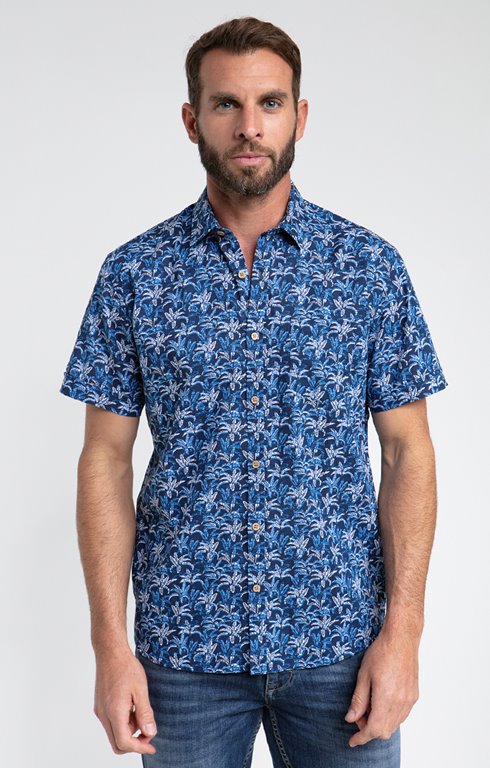 Chemise à motif tropical col classique
