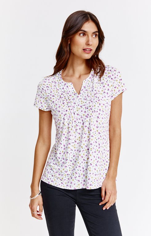 Tee-shirt col fendu imprimé floral