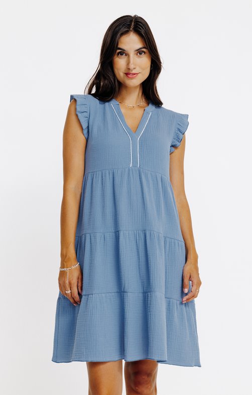 Robe coton décorée piping 