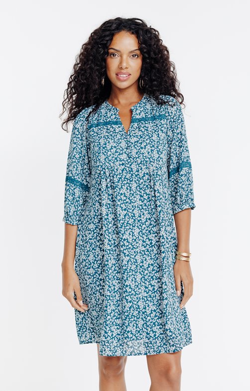Robe courte col tunisien manches courtes