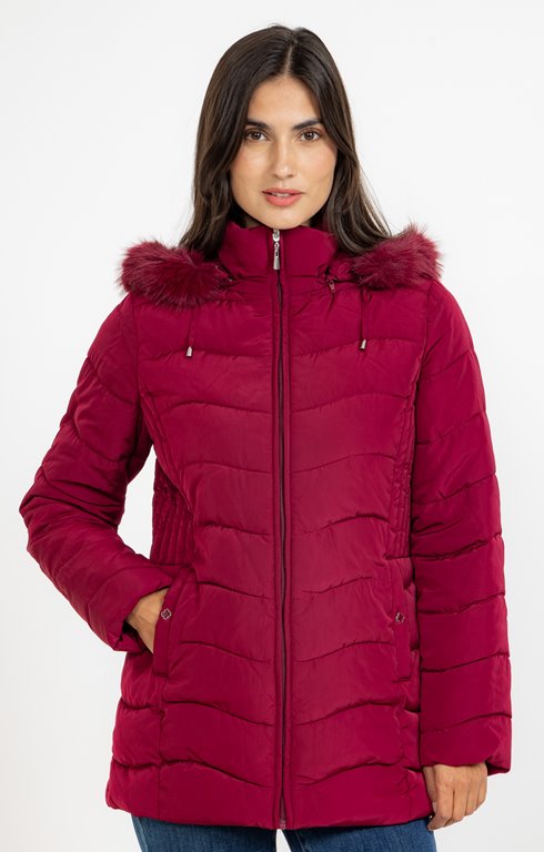 Doudoune à capuche fausse fourrure