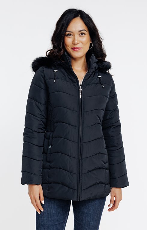 Doudoune à capuche fausse fourrure