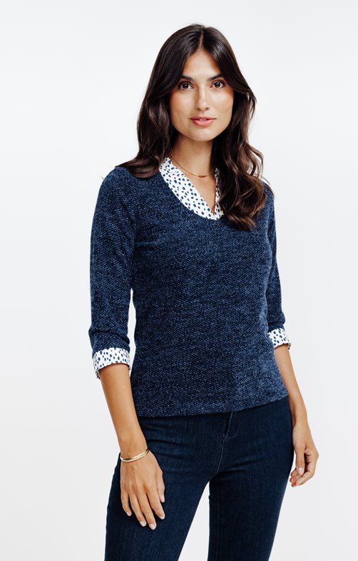 Pull col chemise à pois