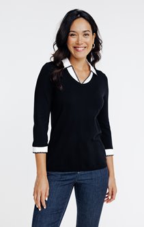 Pull 2-en-1 col chemise