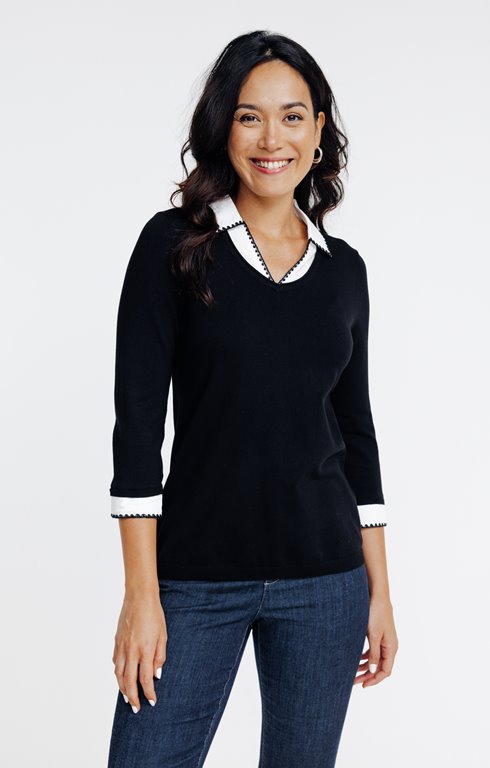 Pull 2-en-1 col chemise