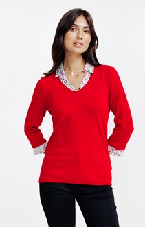 Pull 2-en-1 col chemise