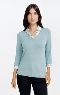Pull 2-en-1 col chemise