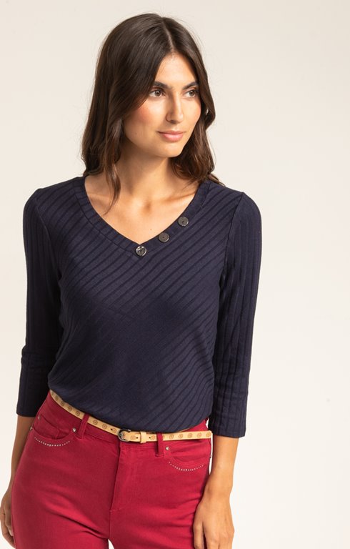 PULL COL V MAILLE FANTAISIE