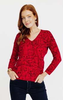 Pull imprimé chats avec strass