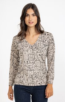Pull imprimé chats avec strass