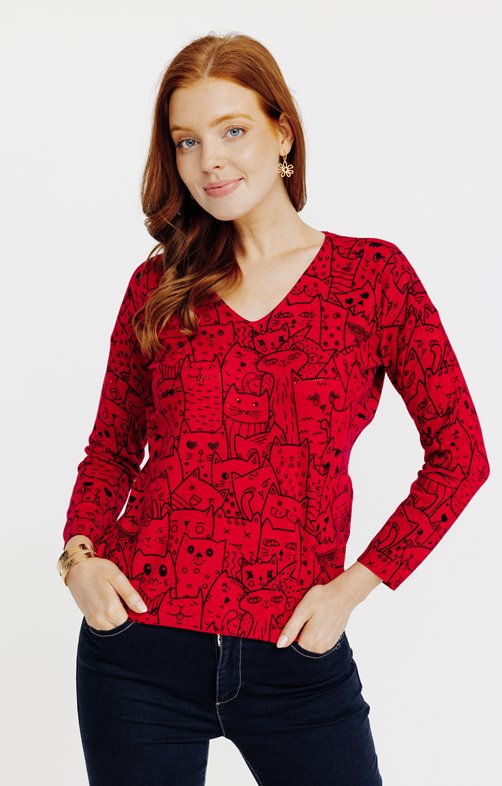 Pull imprimé chats avec strass