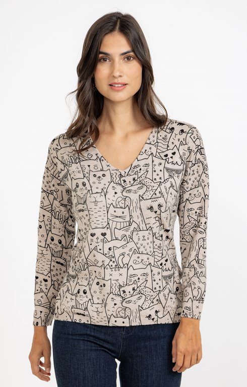 Pull imprimé chats avec strass