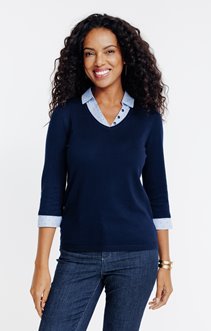 Pull 2-en-1 col chemise 