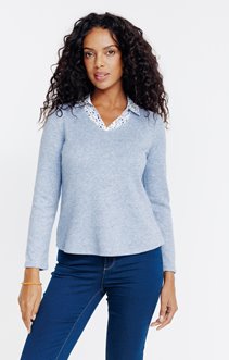 Pull 2-en-1 col chemise
