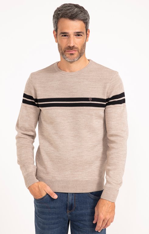 Pull col rond rayé Miel