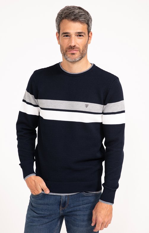 Pull col rond rayé Bande Placée