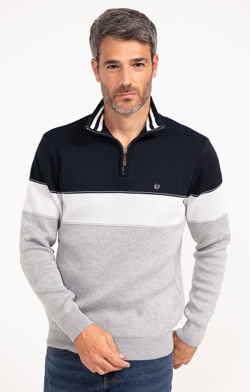 Pull col montant rayé Sporty