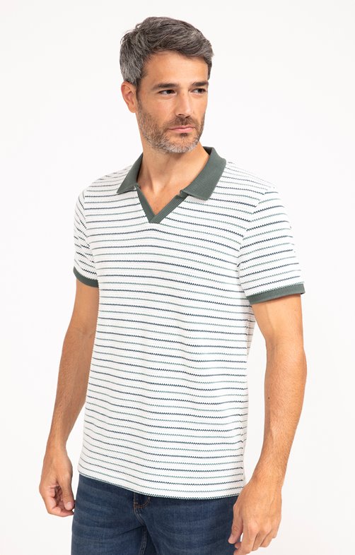 Pull col polo manches courtes Olive