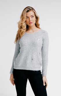 Pull manches longues broderies fleurs