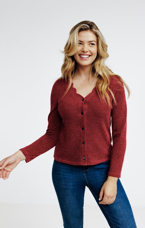 Cardigan maille fantaisie col festonné