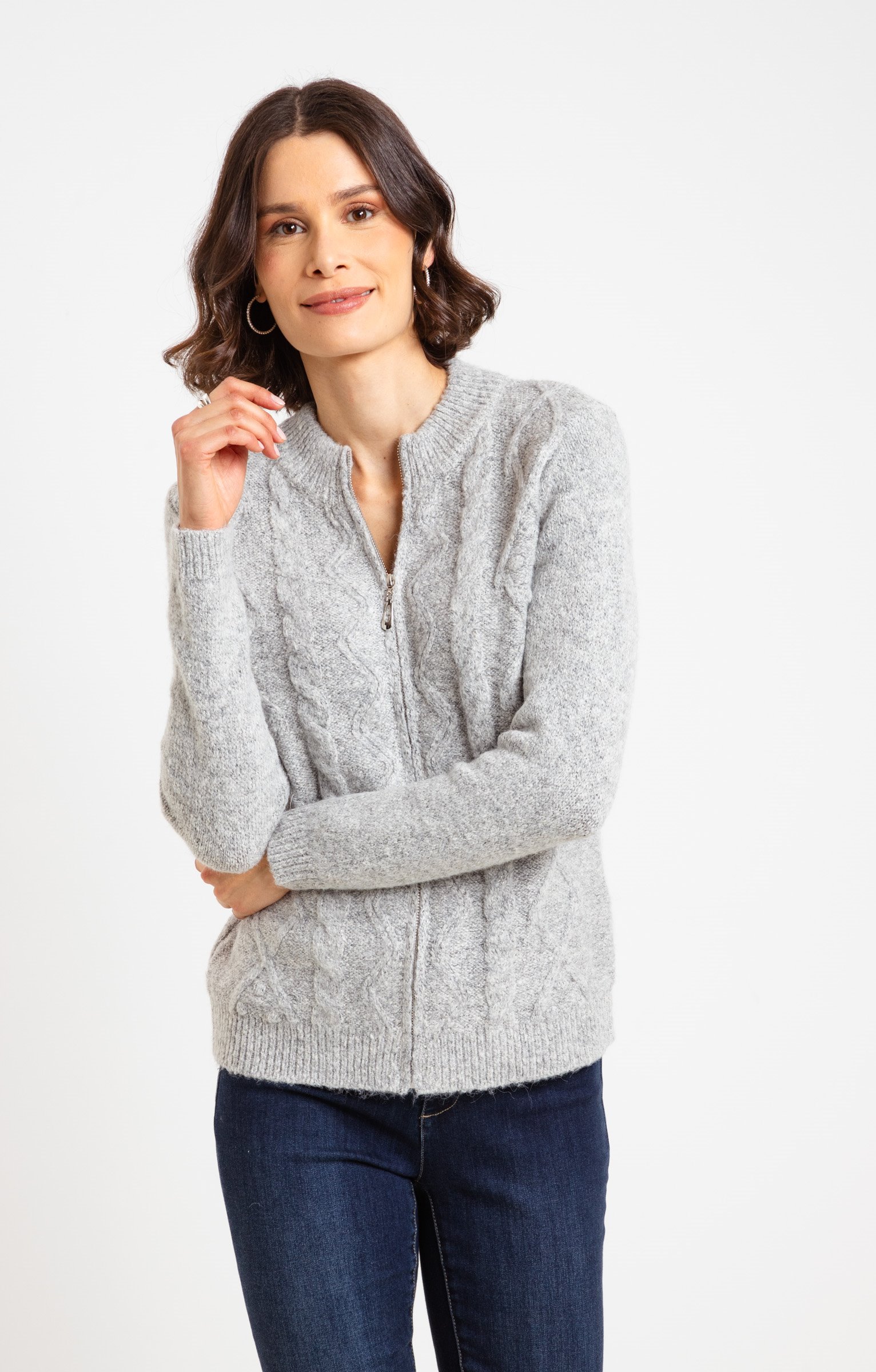 Cardigan Long GRACE KARIN Pour Femme - Col Montant, Fermeture éclair Et Poches | Tissu épais Et Doux - Marron
