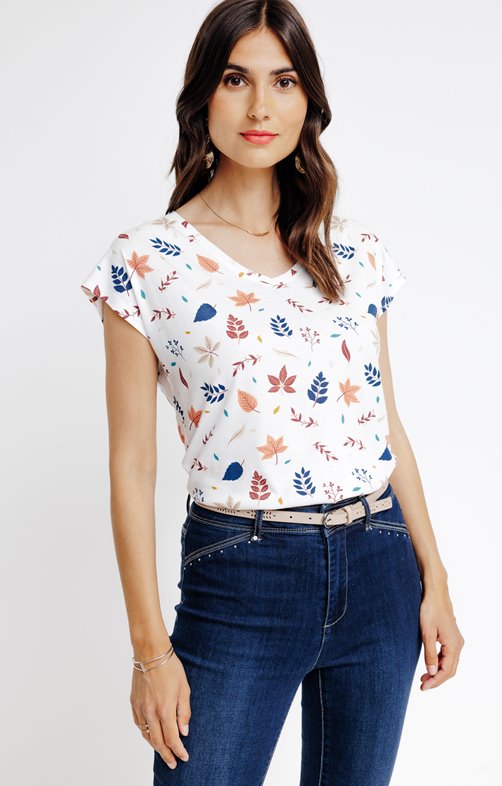 Tee-shirt imprimé feuilles d'automne