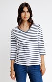 Tee-shirt manches 3/4 col V à rayures
