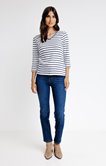 Tee-shirt manches 3/4 col V à rayures