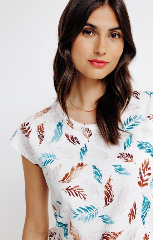 T-shirt Hipster Imprimé GOTOFREE - Coton 100%, Coupe Régulière, Manches Courtes, Tons Beige/bleu/vert