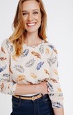 Tee-shirt manches longues imprimé plumes