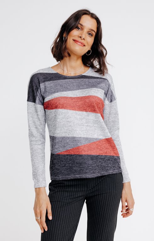 Tee-shirt manches longues imprimé placé