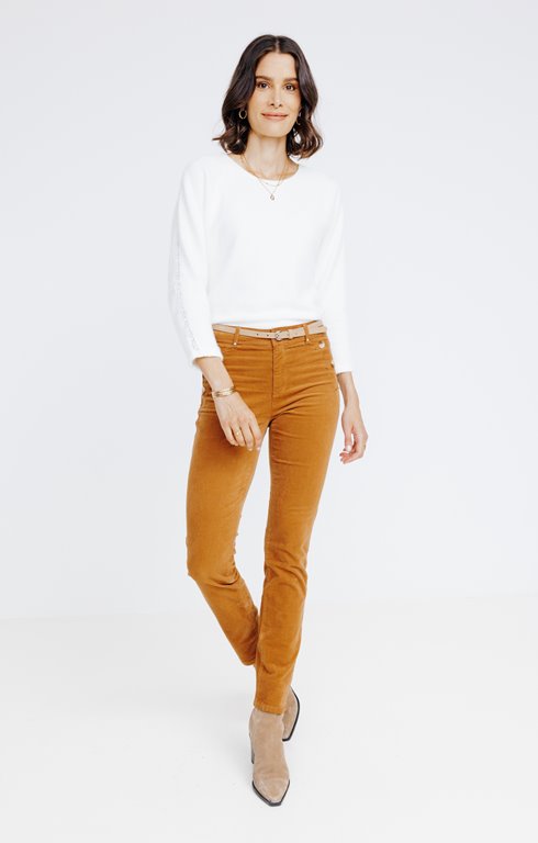 Pantalon slim en velours avec boutons